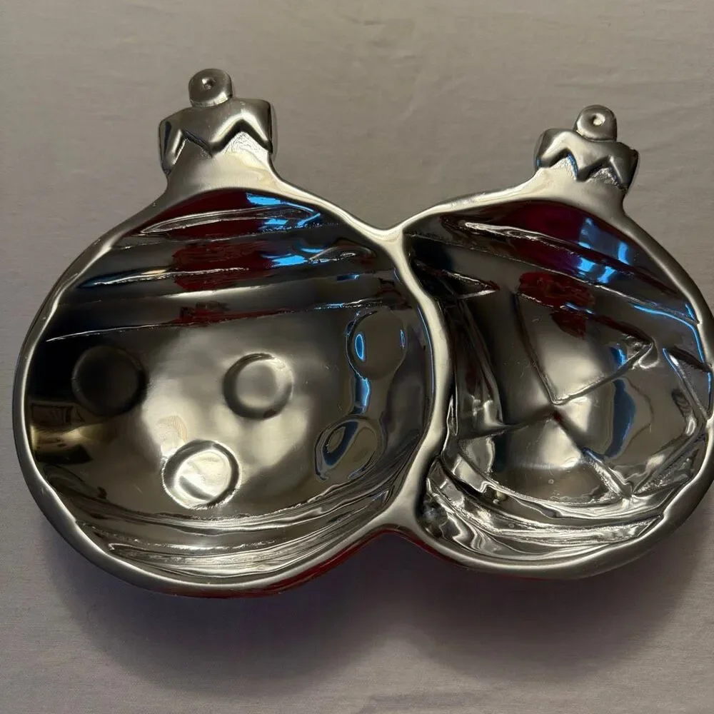 Holiday Ornament Divided Serving Dish | Cast Aluminum Candy/Nut Tray | Christmas
